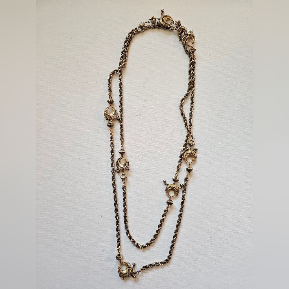 Vintage Moon Like Accented Gold Layered Necklace